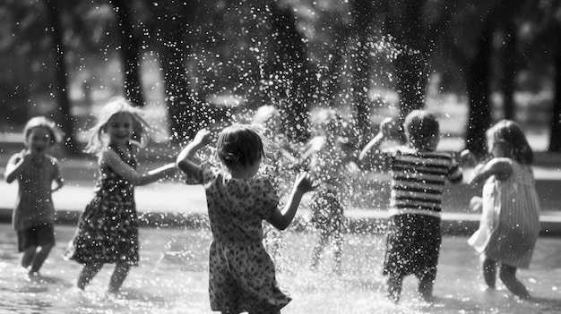 Scena vivace di bambini che giocano con l'acqua