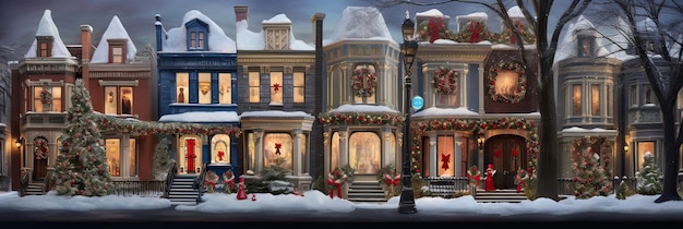 Scenari di Natale illuminati quartieri gioia invernale strade festive fascino natalizio calore generato dall'IA