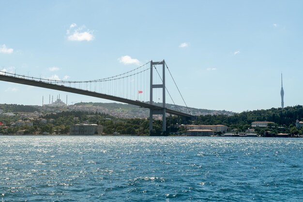 Scenario del famoso ponte del 15 luglio di Istanbul e dello stretto del Bosforo in una giornata di sole