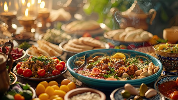 Scenario della festa dell'Iftar con la cucina tradizionale araba