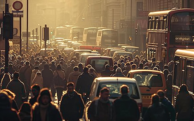 Scenario di pendolare urbano affollato Navigare attraverso le folle di pendolari Caos dei viaggi urbani