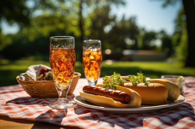 Scenario di picnic con IA generativa di hot dog