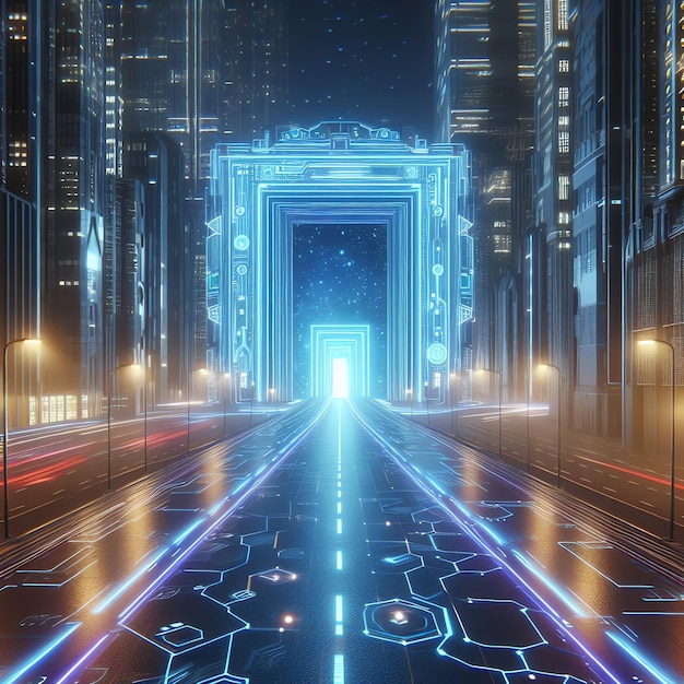 Scenario futuristico illuminato al neon immagine realistica ultra hd high design molto dettagliata