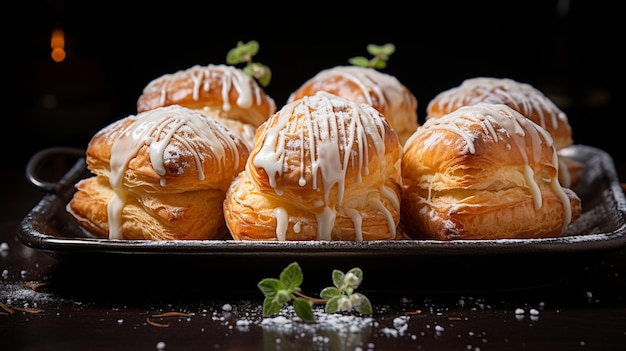 Scenario quadrato per una deliziosa fotografia di cibo a tema panetteria Deliziose ciambelle di crema elegantemente arra