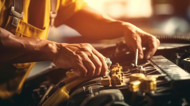 Scenario ravvicinato di un'auto riparata a mano