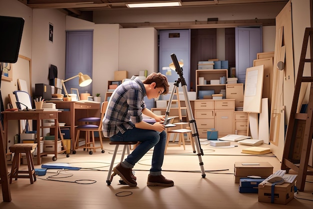 Scenografo al lavoro in ambienti chiusi