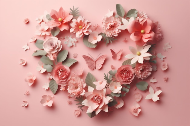 Scheda cuore amore vacanza giorno san valentino fiore sfondo matrimonio rosa rosa AI generativa
