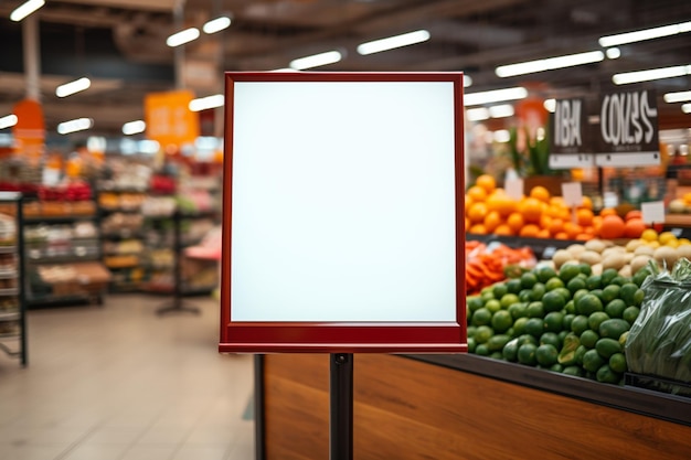 Scheda dei prezzi vuota Scheda pubblicitaria in supermercato o ristorante.