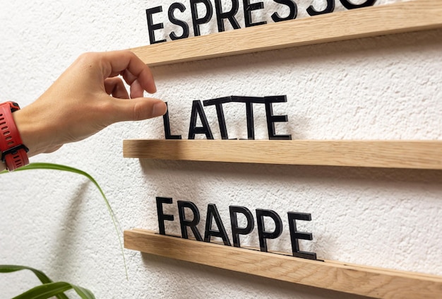 Scheda del menu, cartello del menu del caffè sospeso