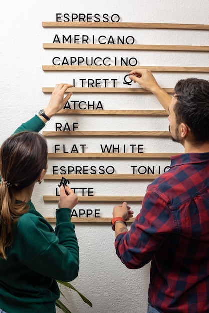 Scheda del menu, cartello del menu del caffè sospeso