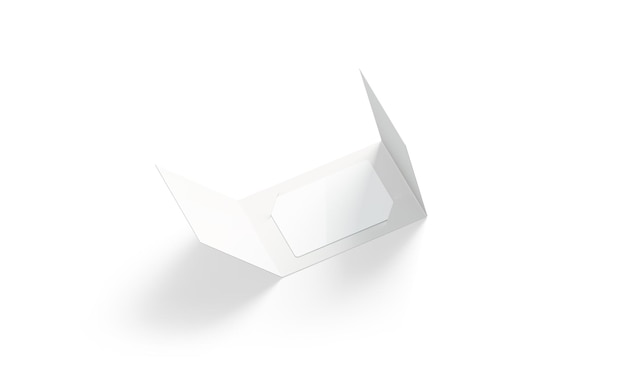 Scheda di plastica bianca all'interno del porta libretto di carta aperto Brochure di imballaggio vuoto con certificato