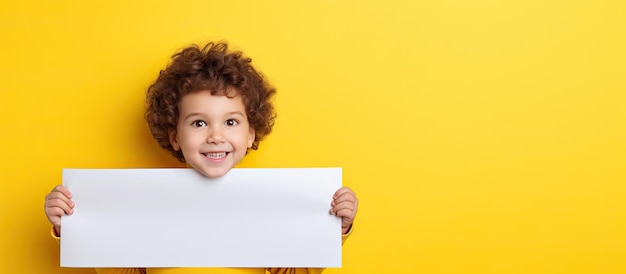 Scheda gialla vuota per testo isolato su sfondo giallo con bambini felici copia spazio