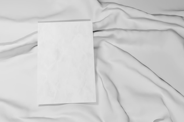 Scheda in foglio di carta bianca con spazio per la copia del mockup su tessuto di seta lucido rendering d