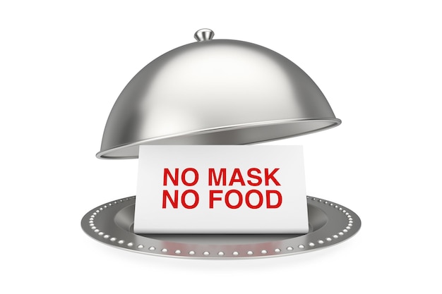 Scheda senza maschera Nessun segno di cibo nel ristorante Cloche su sfondo bianco. Rendering 3D