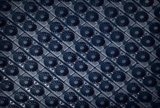 Scheda video 3d illustrazione sfondo blockchain GPU vista dall'alto hardware render