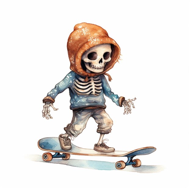 scheletro arafed in un cappuccio che cavalca uno skateboard generativo ai