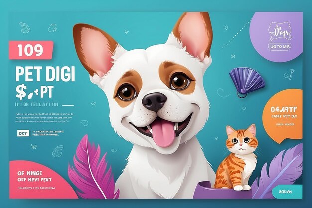 Schema di banner per la pet shop per la giornata nazionale degli animali domestici Banner promozionale per il post sui social media