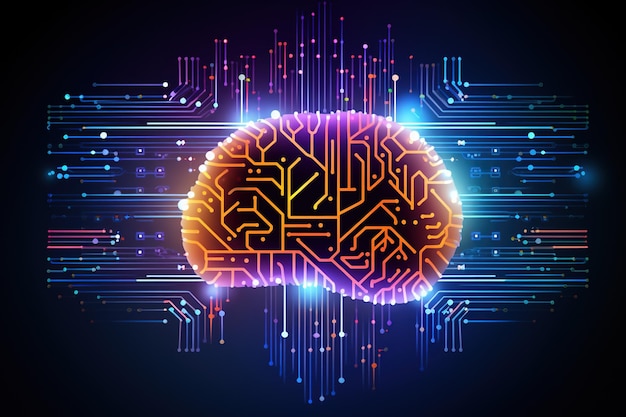 Schema di circuito gradiente futuristico che rappresenta un cervello AI