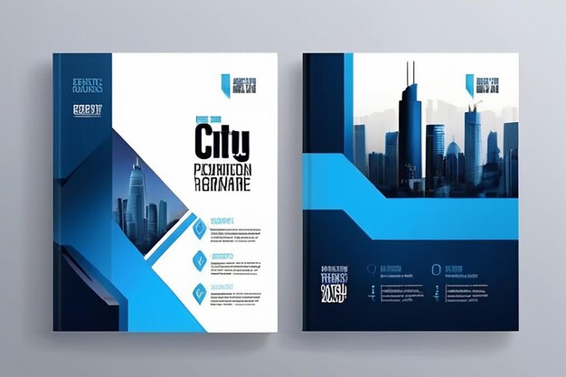 Schema di colori blu con sfondo cittadino Modello di progettazione della copertina di un libro d'affari in A4 Facile da adattare a brochure Rapporto annuale rivista