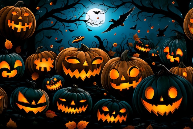 Schema di Halloween Le zucche di Jack Carta da parati di sfondo Generazione AI