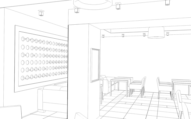 schema di schizzo dell'illustrazione 3D del ristorante