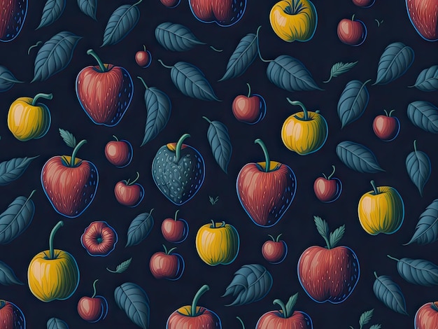 Schemi ripetuti di mele e foglie ai generativi