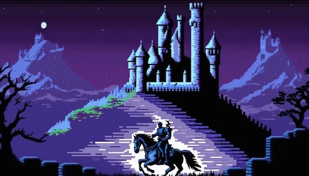 Schermata di gioco di avventura Livello di giochi per computer retrò Scena di videogiochi pixel art 8 bit