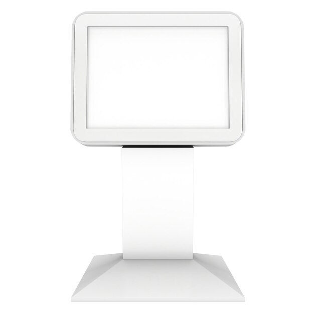 Schermo LCD Stand Blank Trade Show Booth Rendering 3d di tv lcd isolato su sfondo bianco