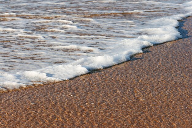 Schiuma da surf sulla sabbia della costa