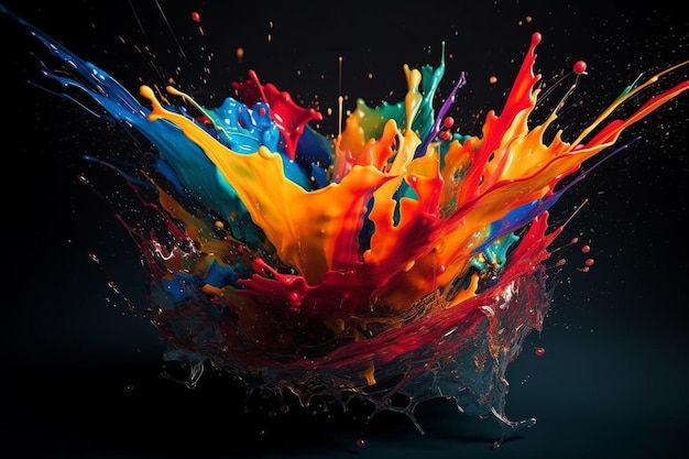 Schizzi di vernice colorata isolati su sfondo nero Sfondo astratto rendering 3d