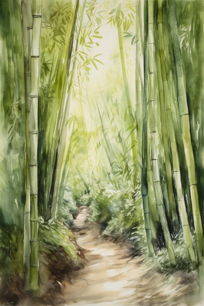Schizzo ad acquerello di una foresta di bambù Genera Ai