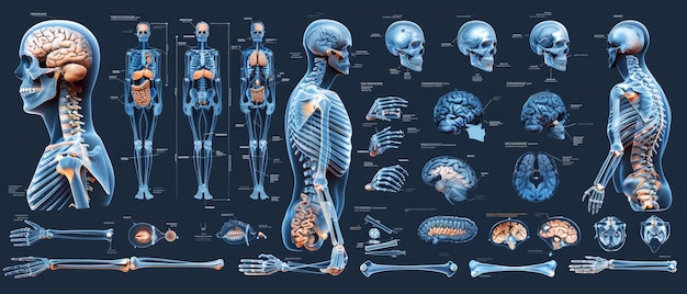 Schizzo anatomico isolato illustrazione moderna dell'area del dolore corporeo Muscolo umano articola del collo, della schiena e del gomito dolore cronico Punti di infiammazione e lesioni Infografica medica Schizzo di anatomia moderna