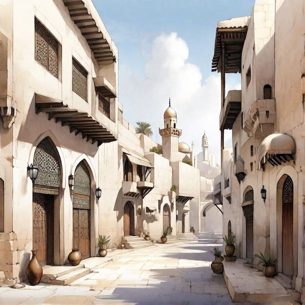 Schizzo architettonico di una vecchia città araba islamica