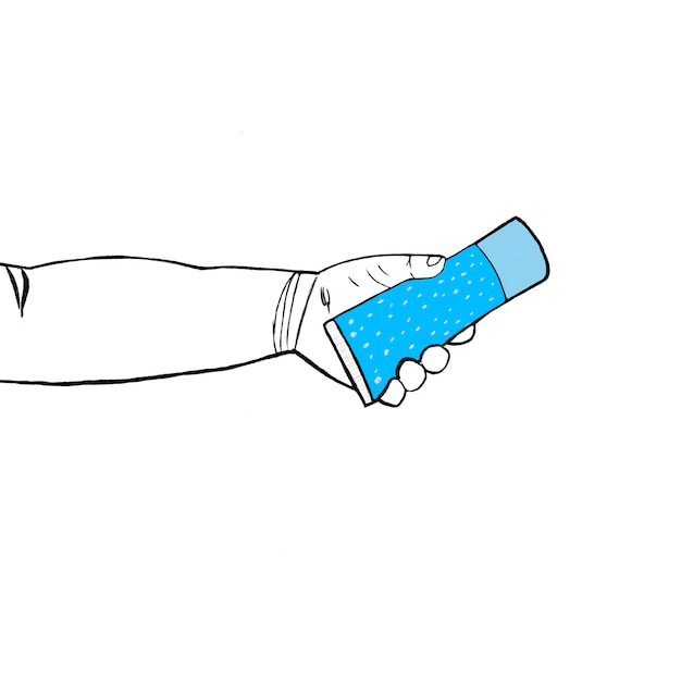 Schizzo artistico mano che tiene il concetto di assistenza sanitaria disinfettante per le mani