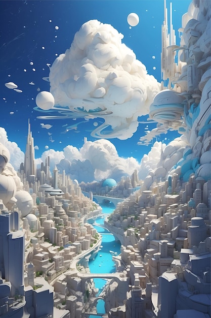 schizzo astrazione spazio esterno paesaggio cittadino stile Studio Ghibli creatività immaginazione cerulea