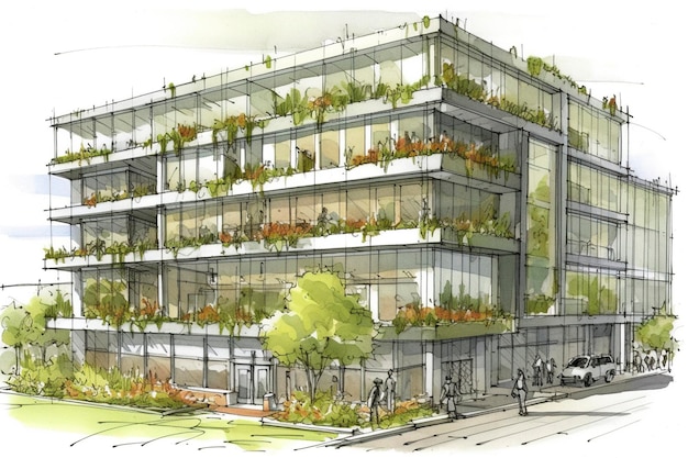 Schizzo della pianificazione di un'area residenziale sostenibile Ai generato