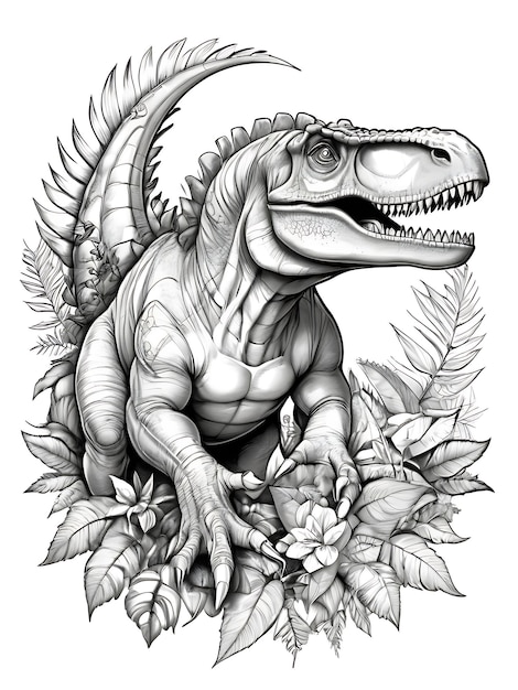 Schizzo di dinosauro con linea, contorno liscio, forma, pagina da colorare, sfondo bianco ai generato