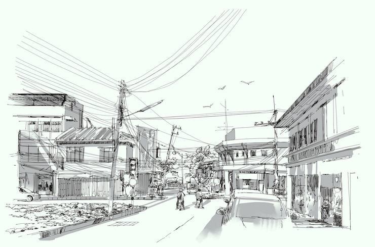 Foto schizzo digitale della strada della città