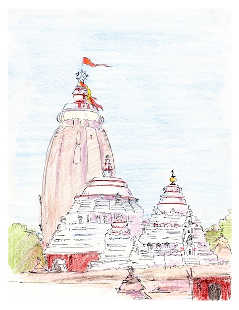 Schizzo dipinto a mano del tempio indiano di Jagannath