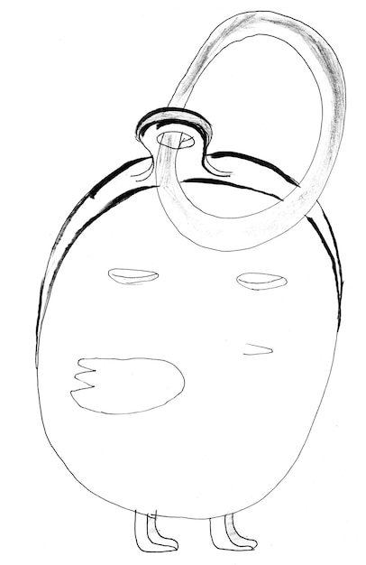 schizzo disegnato a mano di un portachiavi a forma di uovo o pulcino