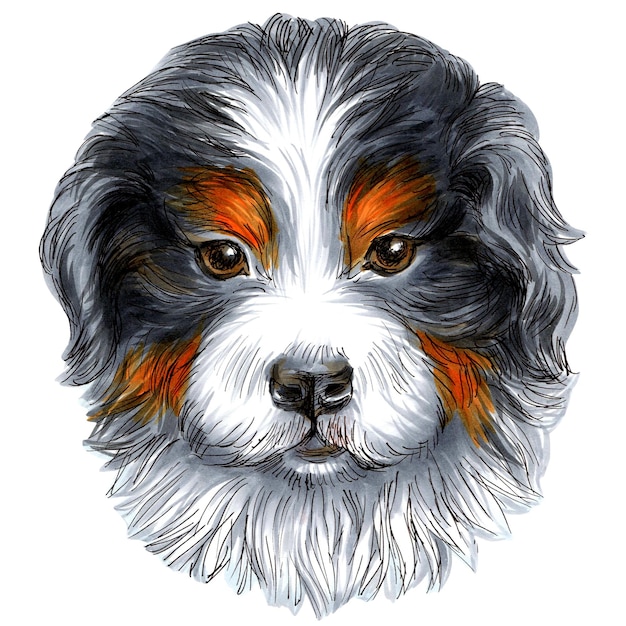 Schizzo disegnato a mano marcatori illustrazione del simpatico ritratto di cane.