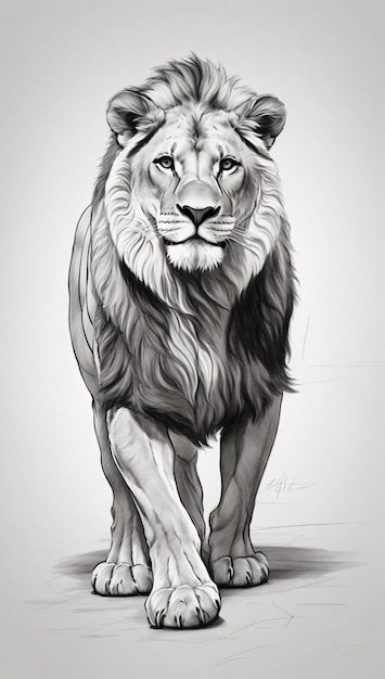 Schizzo minimalista di un design semplice leone maschio