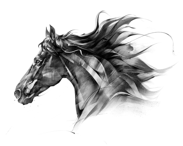 schizzo ritratto laterale di un profilo di cavallo su sfondo bianco