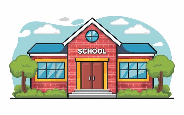 School building colorful vector illustration isolated on white background