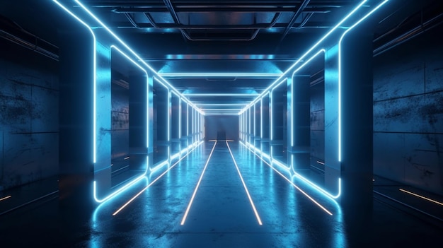 Sci Fi Futuristico Blu Cyber Moderno Neon Led Luci A Forma Di Freccia Passerella Tunnel Garage Corridoio