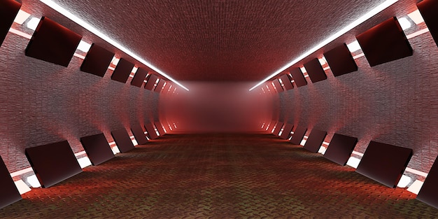 Sci Fy Neon Glow Dark Corridor astronave corridoio tunnel tecnologia futuristica Stanza tunnel vuota