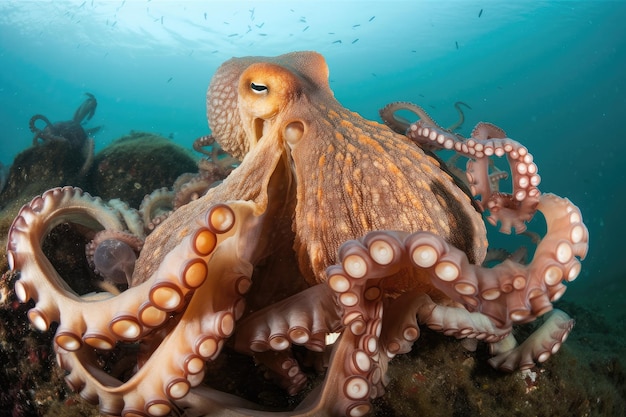 Sciami di tentacoli di Octopus kraken catturano la sua preda