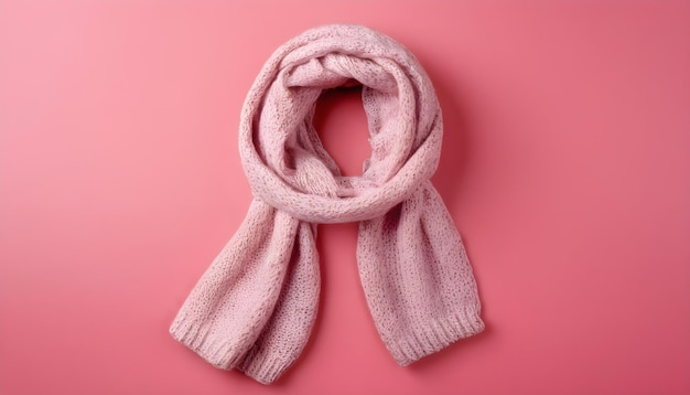 Sciarpa bianca su uno sfondo rosa Abbigliamento invernale confortevole tessuto a maglia e concetto accogliente