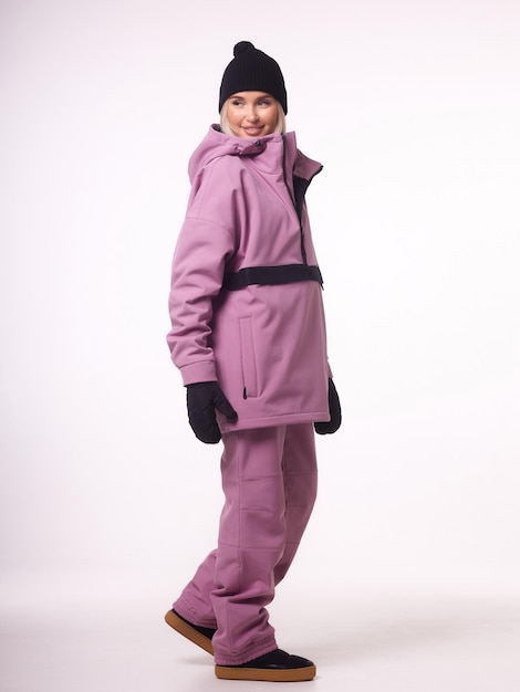 Sciatore felice caucasico soddisfatto sorridente donna s indossare giacca a vento imbottita calda giacca da sci