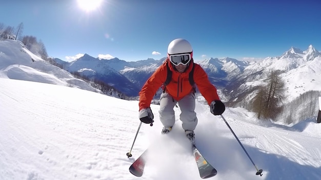 Sciatore in montagne innevate IA generativa